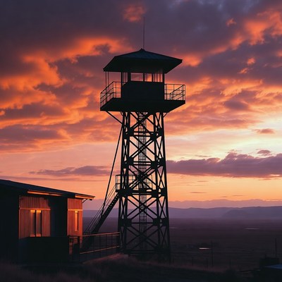 Watchtower Silhouette at Sunset
