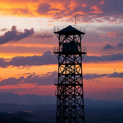Fire Lookout Tower at Sunset