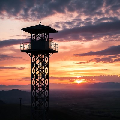 Watchtower Silhouette at Sunset