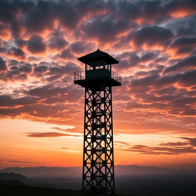 Fire Lookout Tower at Sunset
