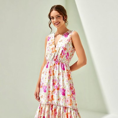 Woman in floral summer dress