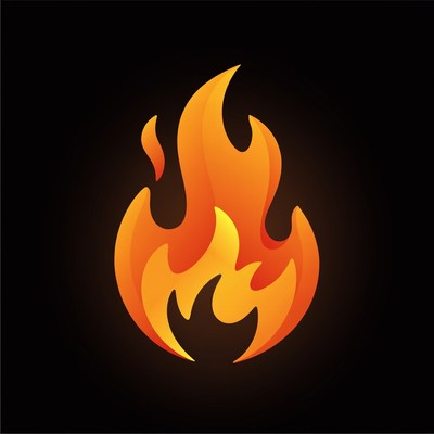 Fiery Flame Icon on Black