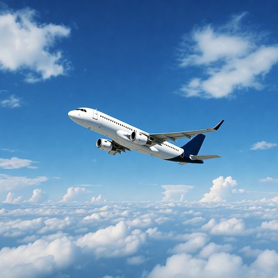 White Airplane Flying in Blue Sky