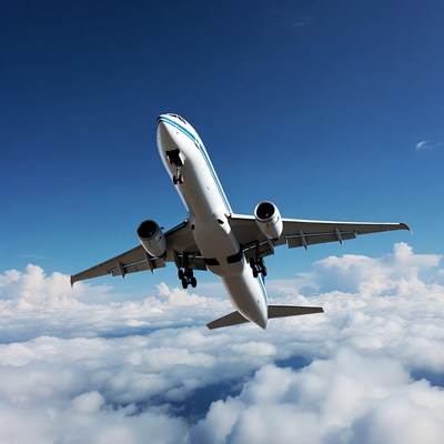 Airplane flying through clouds