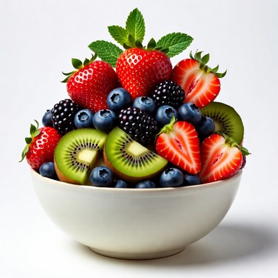 Mixed Berries and Kiwi in White Bowl
