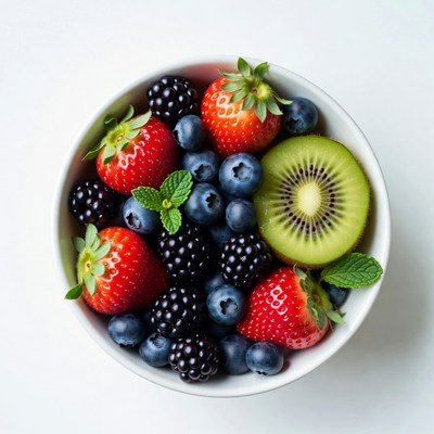 Bowl of Mixed Berries and Kiwi