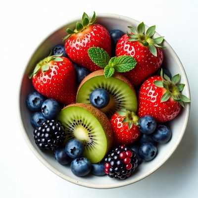Bowl of Strawberries Blueberries Kiwi