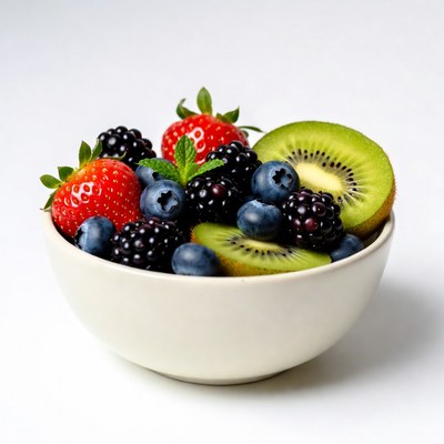 Strawberries Blueberries Blackberries Kiwi Bowl