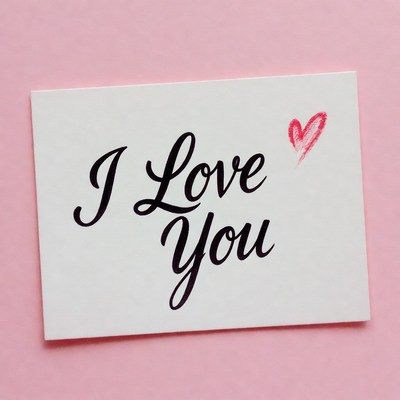 I Love You card on pink background