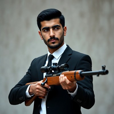 Man in suit holding rifle