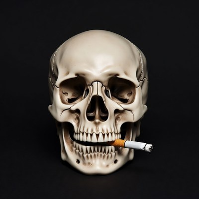 Skull smoking cigarette