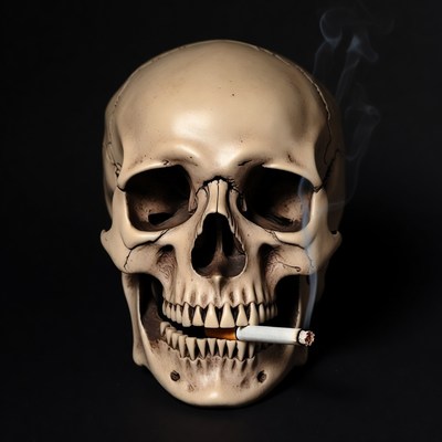 Skull smoking cigarette