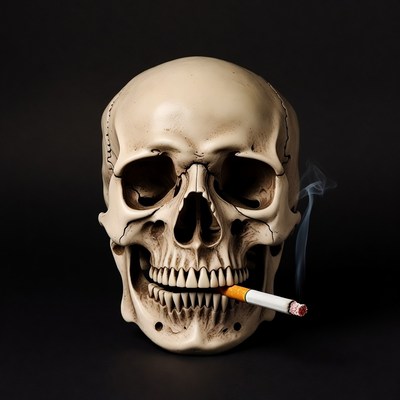 Skull smoking cigarette