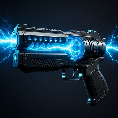 Futuristic Laser Gun Firing Blue Energy