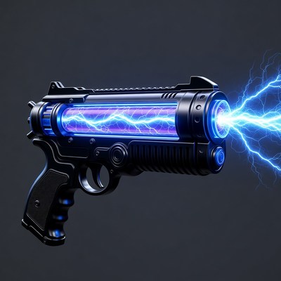 Futuristic Plasma Pistol Firing Blue Energy