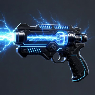 Futuristic Plasma Gun Firing Blue Energy