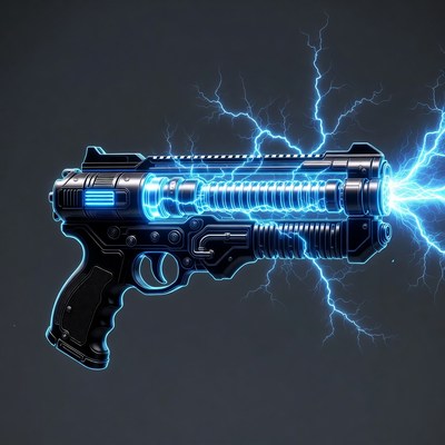 Futuristic Laser Pistol Firing Blue Energy