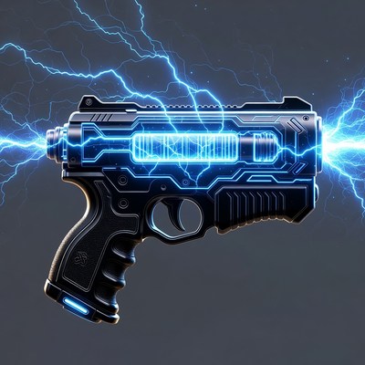 Futuristic Plasma Gun with Blue Lightning