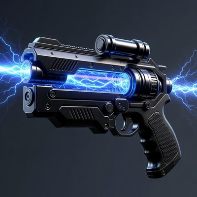Futuristic Plasma Gun Firing Blue Energy