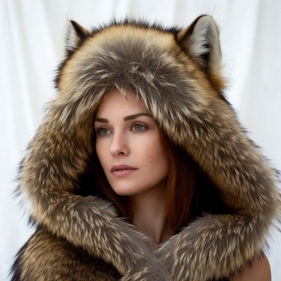Woman in fox fur hood