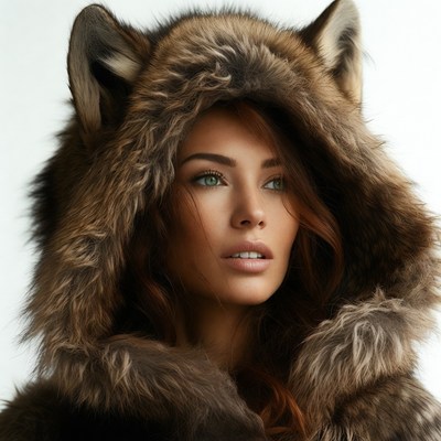 Woman in wolf fur hood