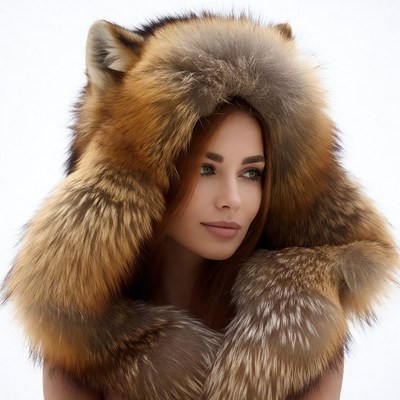 Woman in fox fur hood