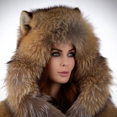 Woman in fox fur hood