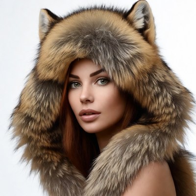 Woman wearing fox ears fur hat