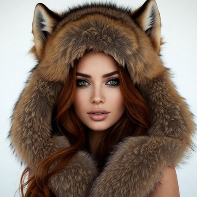 Woman in fox fur hood