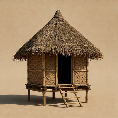 Traditional Bamboo Thatched Hut on Stilts