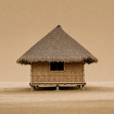 Traditional Bamboo Hut on Sandy Ground