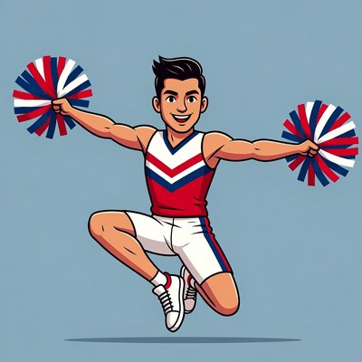 Male cheerleader with pom poms