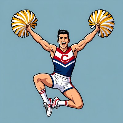 Muscular male cheerleader with pom poms