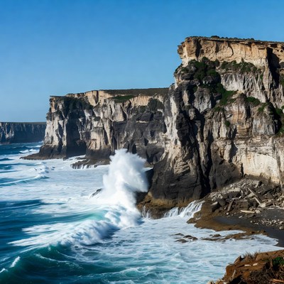 Ocean Waves Crashing Against Cliffs