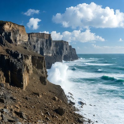 Ocean Waves Crashing Against Cliffs