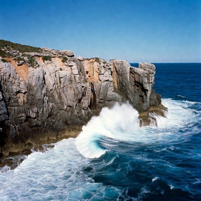 Ocean Waves Crashing on Cliffs