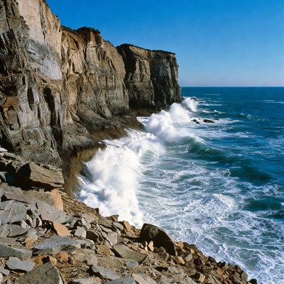 Ocean Waves Crashing Against Cliffs