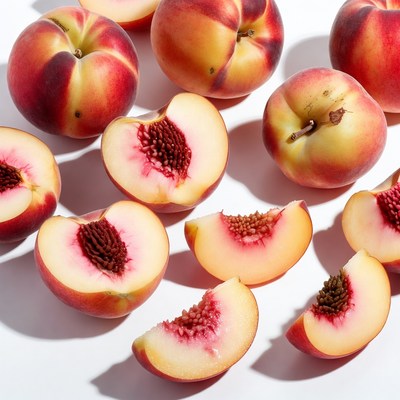 Fresh peaches whole and sliced
