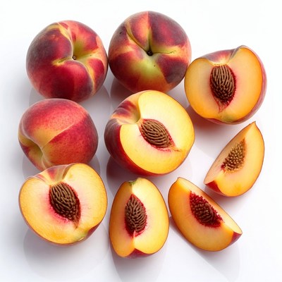 Fresh peaches whole and sliced
