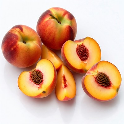 Fresh peaches whole and sliced