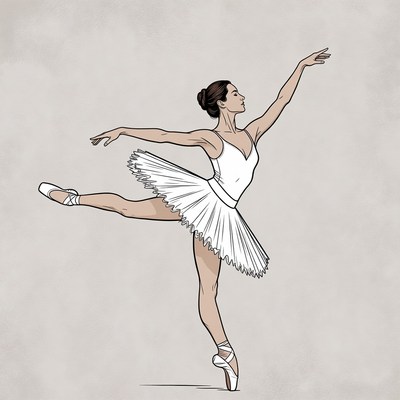 Ballerina in white tutu performing arabesque