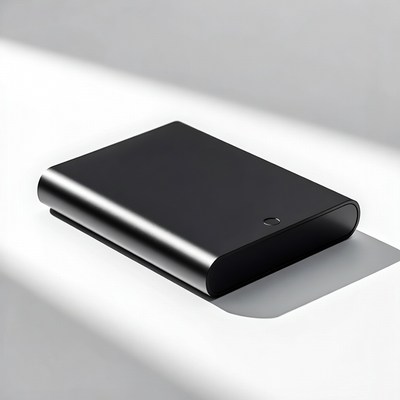 Black Power Bank on White Background