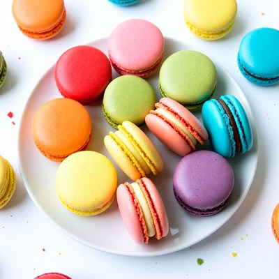 Colorful Macarons on White Plate