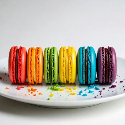 Rainbow Macarons on White Plate