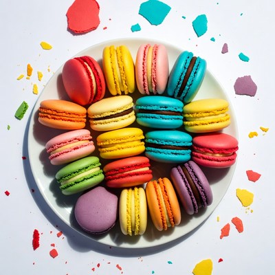 Colorful Macarons on White Plate