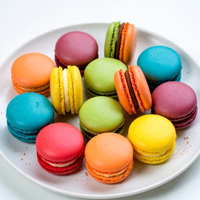 Colorful Macarons on White Plate