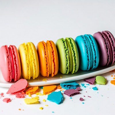 Rainbow Macarons on White Plate