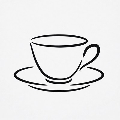 Line drawing teacup with saucer