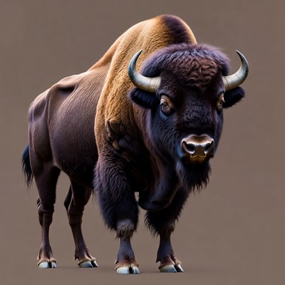 Majestic Bison Standing on Brown Background