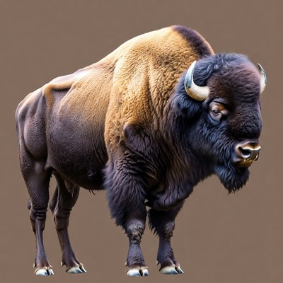 Majestic Bison Standing on Brown Background